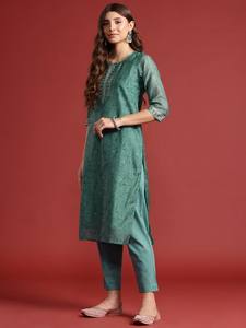 Mujeres Indie Prints poliéster Kurta con pantalones y Dupatta indio Pakistán Salwar kameez - Product Image 5