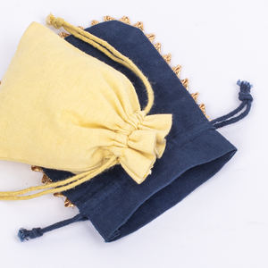 Handmade Indian Cotton Drawstring Bracelet Storage Pouch Customizable Logo Design <b>Jewelry</b> <b>Container</b> Wholesale Gift Favor Bag - Product Image 5