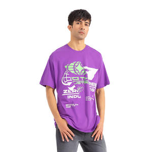 T-shirts graphiques à col rond pour hommes sérigraphiés personnalisés 240 GSM 100% coton à manches courtes et épaules tombantes Streetwear Style tissé - Product Image 1