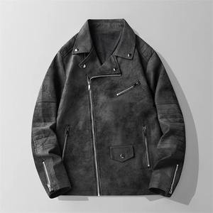 Otoño Invierno estilo coreano High Street Moto Biker chaquetas de lona de cuero genuino hombres Turn Collar Casual prendas de vestir abrigo moda - Product Image 6