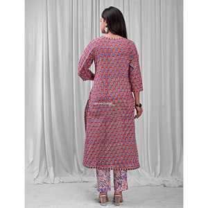 Ensemble Kurta Anarkali bleu en coton imprimé, style ethnique indien avec broderies, idéal pour les occasions spéciales - Product Image 5