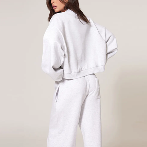 Sweat-shirt en molleton de coton avec logo personnalisé pour femmes ensemble de jogging de grande taille uni vierge pour Oem Odm automne vêtements de salon survêtements - Product Image 5