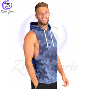 Sudadera con capucha sin mangas de tarifa al por mayor camuflaje de mezclilla azul fácil de lavar ropa transpirable para adultos hecha en Pakistán sudaderas con capucha de uso regular - Product Image 3
