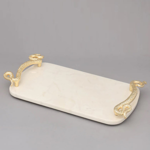 Lot de 2 formes rondes en métal robuste, fini argent brillant, design unique, gravé avec poignée pour plateau de service - Product Image 2