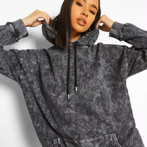 Sudadera clásica de lavado ácido de gran tamaño para mujeres y niños Sudadera con capucha de invierno con efecto blanqueador para niñas - Product Image 1