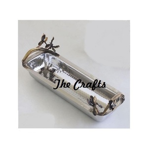 Ensemble de deux plateaux de service en acier inoxydable couleur argent forme rectangulaire Dessert Snacks Plateau à bas prix - Product Image 6