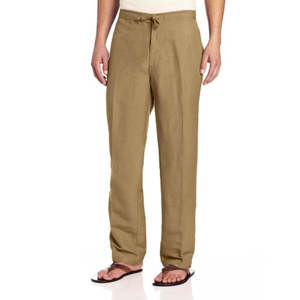 Pantaloni Formali da Uomo Cubavera Beige con Coulisse 100% Lino Antipiega Taglia X-Large Logo Personalizzabile - Product Image 1