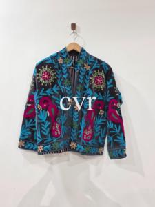 Abrigo de Terciopelo Bordado a Mano con Cuello Mandarín, Talla Grande, Estampado Floral, Ropa de Abrigo de Otoño para Mujer, Manga Larga, Estilo Bohemio - Product Image 1