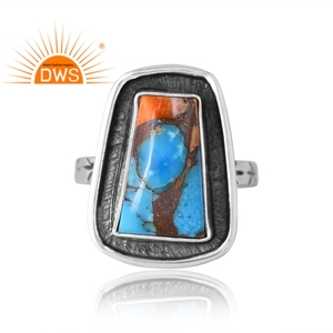 Meilleur design Bague en argent sterling avec pierres précieuses naturelles Mojave Cuivre Qyster Turquoise Fabricant de bijoux design personnalisé pour femme - Product Image 3