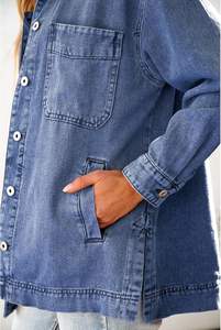 Chaqueta vaquera con botones de gran tamaño a la moda para mujer con dobladillo con abertura de manga larga y bolsillo Estilo sexy Vintage para Otoño e Invierno - Product Image 2