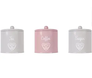Горячая Распродажа набор из 3 розовых домашних органайзеров для хранения кухонная банка для хранения металлическая с деревянной крышкой для сахара, чая, кофе