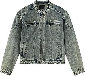 Service OEM 100% Veste en jean de haute qualité 100% coton vieilli avec patchs déchirés et motif de lettres - Product Image 2