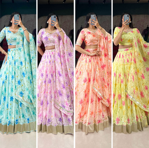 Elegante diseñador de Bollywood para mujer, Ropa Étnica, venta al por mayor, estampado Floral, seda pesada, Lehenga Choli, conjunto para fiestas y bodas - Product Image 6