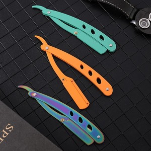 Maquinilla de afeitar de barbero de acero inoxidable personalizable de color al por mayor, maquinilla de afeitar recta plegable - Product Image 3