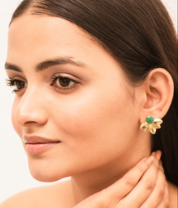 Round Cut Emerald Gemstone <b>Earring</b> 925Sterling <b>Silver</b> With Gold Plated <b>Earring</b> Trendy Bezel Setting Fashionable <b>Earring</b> ForWomen - Product Image 2