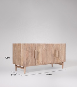 Solid Mango Wood <b>Sideboard</b> Brown | Japandi Minimalist Living Room <b>Storage</b> Cabinet | Natural Wood Furniture - Product Image 5