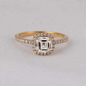 Anillo de Compromiso y Boda con Halo de Diamantes Cultivados en Laboratorio, Corte Asscher, Chapado en Oro Sólido de 14 Quilates, Estilo Clásico, Certificado IGI, 2.0-2.3 Gm - Product Image 1