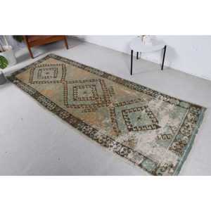 Vintage 3.3x8.6 ft <b>Runner</b> <b>Rug</b>, Turkish <b>Rug</b>, Brown Check <b>Rug</b> - Product Image 2