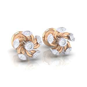 Boucles d'oreilles clous florales plaquées or 18 carats certifiées GIA avec 12 diamants véritables (0,07 ct au total) et zircon pour fiançailles - Product Image 2