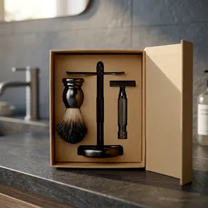 Ensemble de rasage professionnel en acier inoxydable avec support pour brosse à raser, kit de rasage de haute qualité - Product Image 1