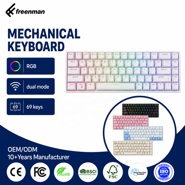 RGB Backlit Mechanical Gaming Keyboard 69 Keys Dual Mode BT5.0 Mechanical Keyboard 68 Keys Hot Swappable with RGB for Mac PC
