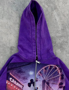Pull-over à capuche avec fermeture à glissière personnalisée avec broderie complète Streetwear de créateur Veste à badge Boxy délavée au soleil délavé à l'acide - Product Image 2