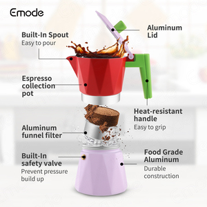 Emode chịu nhiệt Moka nồi Ý phong cách cấp thực phẩm nồi với nắp nhôm - Product Image 5