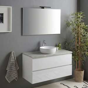 100cm High <b>Gloss</b> <b>White</b> Suspended <b>Bathroom</b> <b>Cabinet</b> Modern Concrete Top with Baltimora Mirror <b>Bathroom</b> Set - Product Image 2