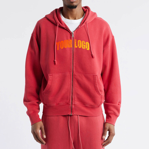 Sweat à capuche Sun Faded Custom Hoodie Streetwear Double Coudre Déchiré Acide Lavé Lourd 500Gsm Zip Up Hoodie Hommes - Product Image 1
