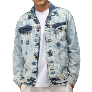 Denim coupe-vent en molleton délavé bleu déchiré sur le devant pour l'hiver 2025 personnalisé de haute qualité classique vieilli en gros - Product Image 5