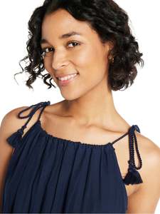 Verano señoras Midi longitud Maxi vestido 100% algodón tela Floral azul marino Maxi sin mangas mujeres Casual Maxi vestido para mujer - Product Image 4