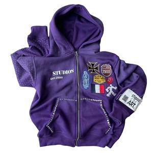 Sudadera con Capucha Personalizada con Pedrería, Diseño de Calavera, Cierre de Cremallera, Sudadera con Pedrería Personalizada para Hombre, Precio de Fábrica al por Mayor - Product Image 1