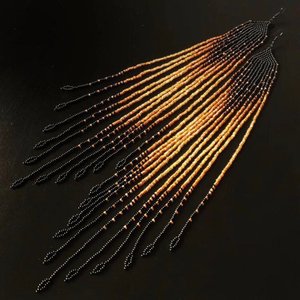 Boho <b>bead</b> earrings with <b>turquoise</b> design andy cascading fringe, unique jewelry gift - Product Image 4