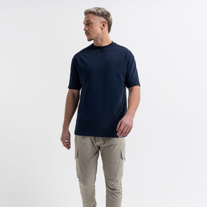 T-shirts vierges de gymnastique en coton pour hommes bleu marine surdimensionné et lourd T-shirt à col rond de grande taille vente en gros - Product Image 5