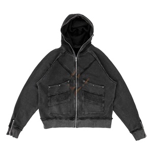 Nouveau Hoodie Unisexe d'Hiver Oversize en Coton 100% Épais avec Fermeture Éclair Intégrale, Effet Délavé Acide, Brodé et Personnalisé, en Polaire Numérique - Product Image 1