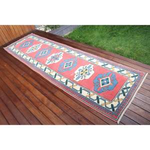 Alfombra Vintage de 2.8x9.8 pies, Alfombra Turca, Alfombra de Lana Roja Marroquí - Product Image 2