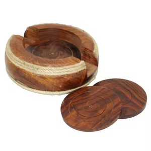 Sous-verres en bois décoratifs élégants Sous-verres en pierre en bois élégants par l'artisanat du croissant - Product Image 4