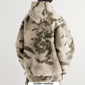 ชุดวอร์มแบบสวมหัวมีฮู้ดสำหรับผู้ชายผ้าฟลีซเชอร์ปาลายพรางพิมพ์ลายเต็มซิปครึ่งแขน - Product Image 4