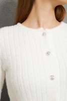 Cárdigan de Punto Acanalado con Hilo de Pluma de Textura Suave para Mujer, Cárdigan con Botones, Cálido, Elegante y Cómodo