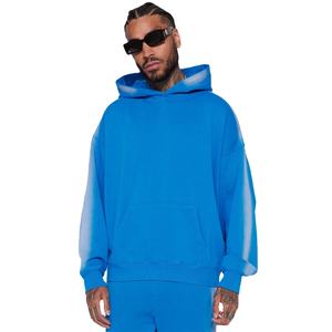 High Street hommes bleu pull à capuche poche kangourou goutte épaule côté Spray lavé détails ajustement le plus décontracté pour la vente d'hiver - Product Image 1