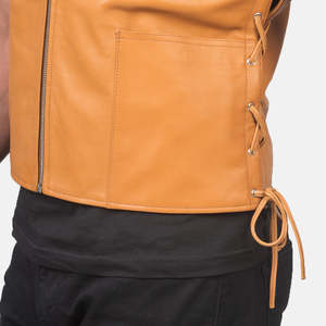 Chaleco de Cuero Genuino Marrón Brandon para Hombre, Chaleco de Trabajo Bordado en Poliéster para Pesca y Trabajo en Verano - Product Image 6