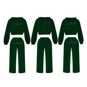 Invierno de las mujeres con estilo Hip Hop Streetwear Casual al aire libre recortada mujeres Sudadera con capucha acampanada Jogger Set con logotipo personalizado cuello con capucha - Product Image 5