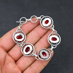 Pulsera de estilo de cadena de piedras preciosas granate rojo creada en laboratorio hecha a mano 925 Chapado en plata IGI certificado regalo de boda de lujo Unisex - Product Image 4