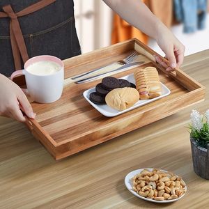 Handmade Acacia Wood Serving <b>Tray</b> with Sturdy Handles for <b>Tea</b>, Snacks, Breakfast, Kitchen & Dining Table Use | OEM Bulk Exporter - Product Image 4
