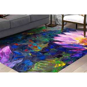 Tapis à motif de lotus : Tapis décoratif floral lavable en machine, tapis doux non tissé - Product Image 3