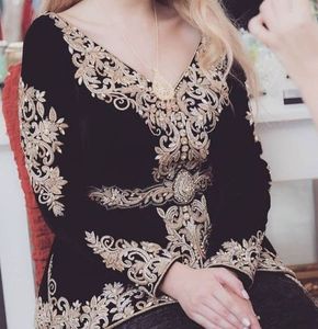 NEW--MIDDLE EAST BEAUTIFUL EMBROIDERY on JACKET WITH EMBELLISH GOLDEN CRYSTAL BEADS,PEARLS,GLASS STONE WORK for PARTY-WEAR@ 2023 - Product Image 1