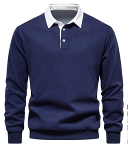 Sweat-shirt polo à manches longues pour hommes pull classique en coton chemise à col décontracté OEM ODM logo personnalisé fournisseur de gros de tricots - Product Image 1