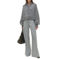 Veste pull douce à manches longues pour femme, tricotée jacquard, délavée à l'acide, avec broderie 3D, fermeture éclair et badge sur le devant, à capuche, éco-responsable et décontractée