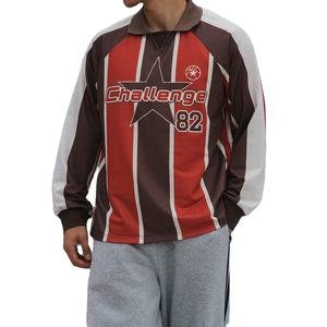 Camisa Polo de Manga Larga para Hombre, Corte Holgado, con Letras y Rayas, Estilo Casual, Otoño - Product Image 1