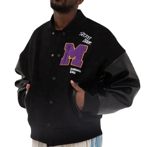 Mens Varsity Jackets Stand Collar Button Closure Patch <b>Work</b> Winter Warm Custom Logo Printed OEM Services - Product Image 1